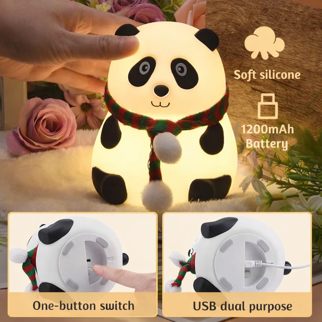 Luminous Panda Squishy Lamp – 7-Color Changing Silicone Night Light (USB Rechargeable)